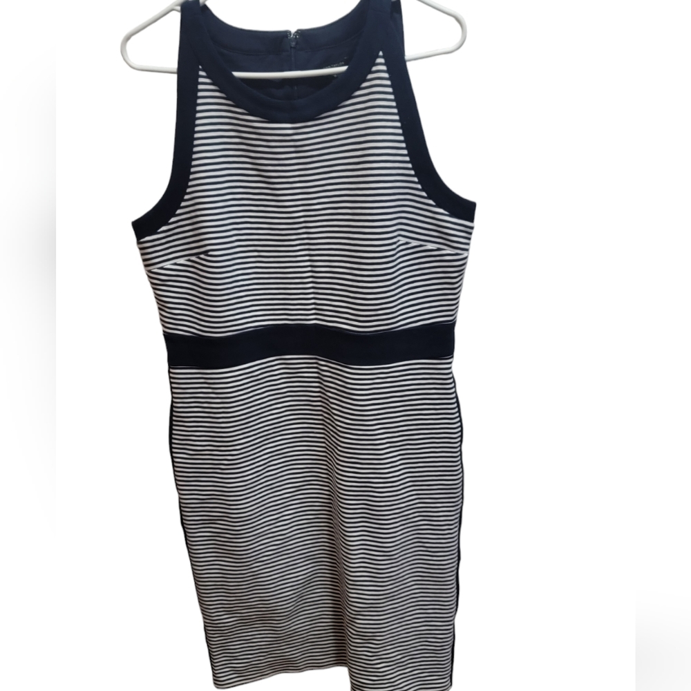 Ann Taylor size 12 blue/white striped polyester/ cotton dress